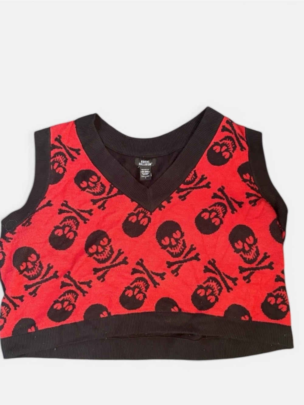 Social Collision Dark Red Skull cropped sweater vest